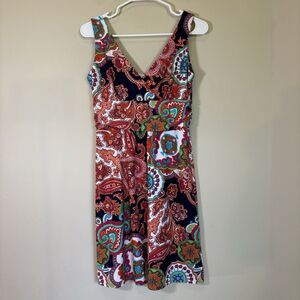 Jude Connally‎ Dress Small Blue Pink White Paisley Sleeveless Empire Waist